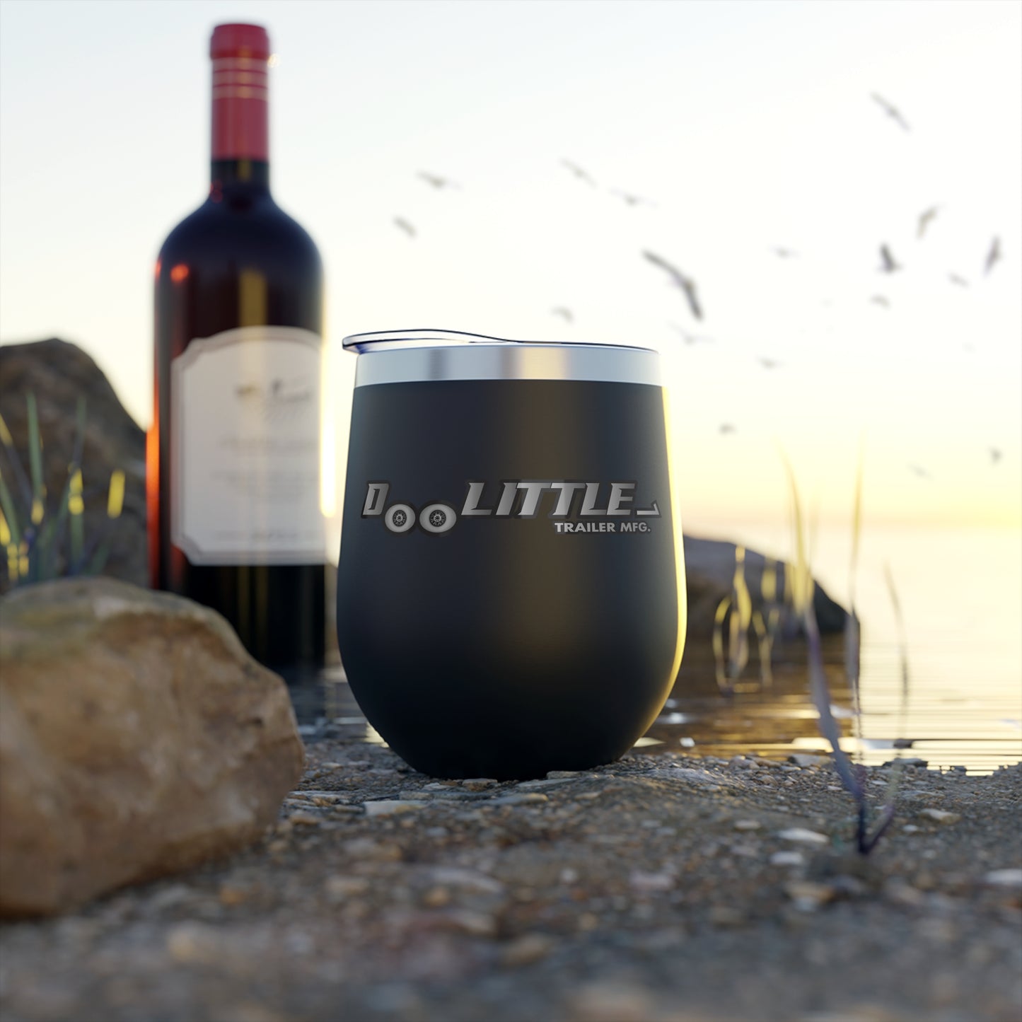 Black Doolittle trailer wine Tumbler with bottle of wine