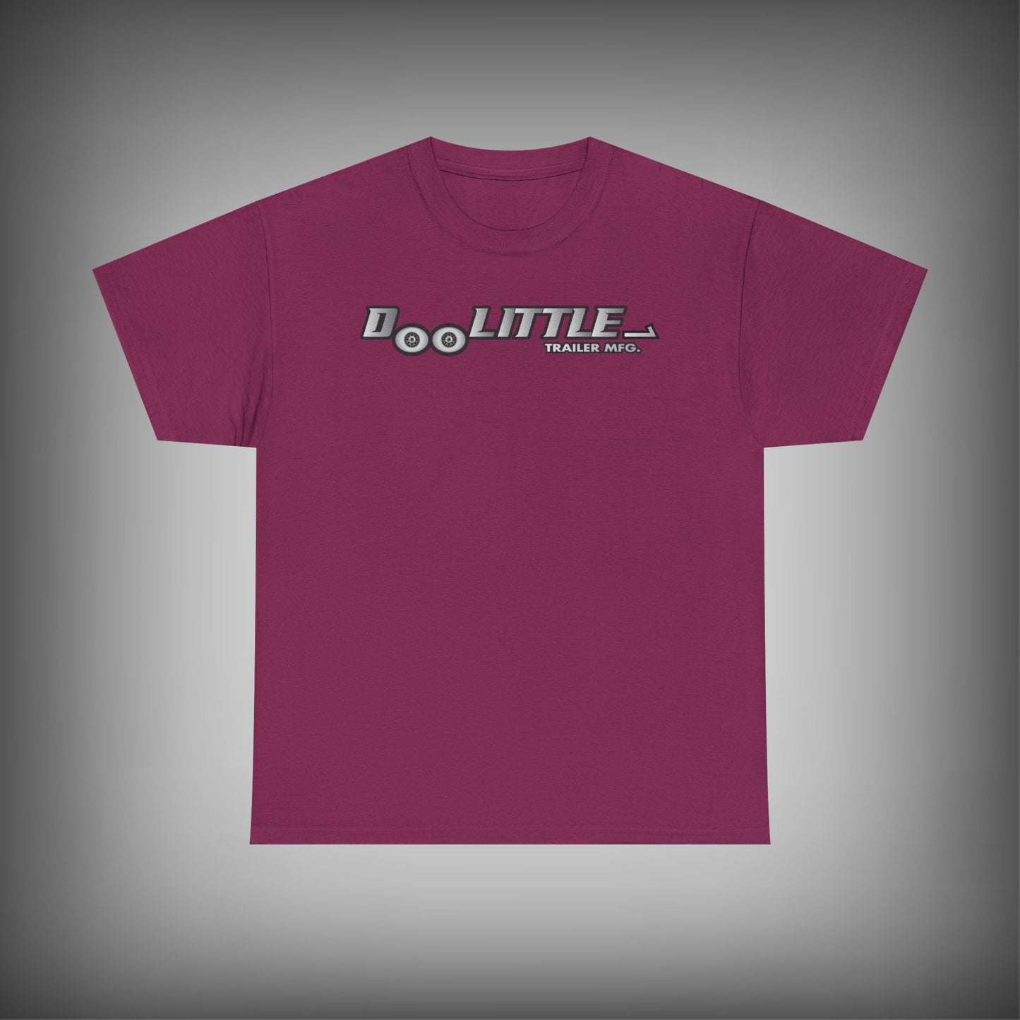 Maroon t-shirt with 'Doo Little' logo on a gray background