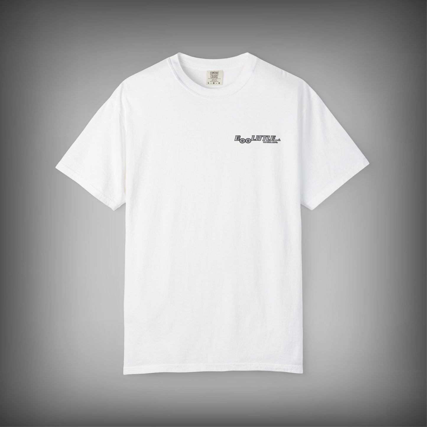 ront of white shirt with Doolittle trailer logo on left chest.