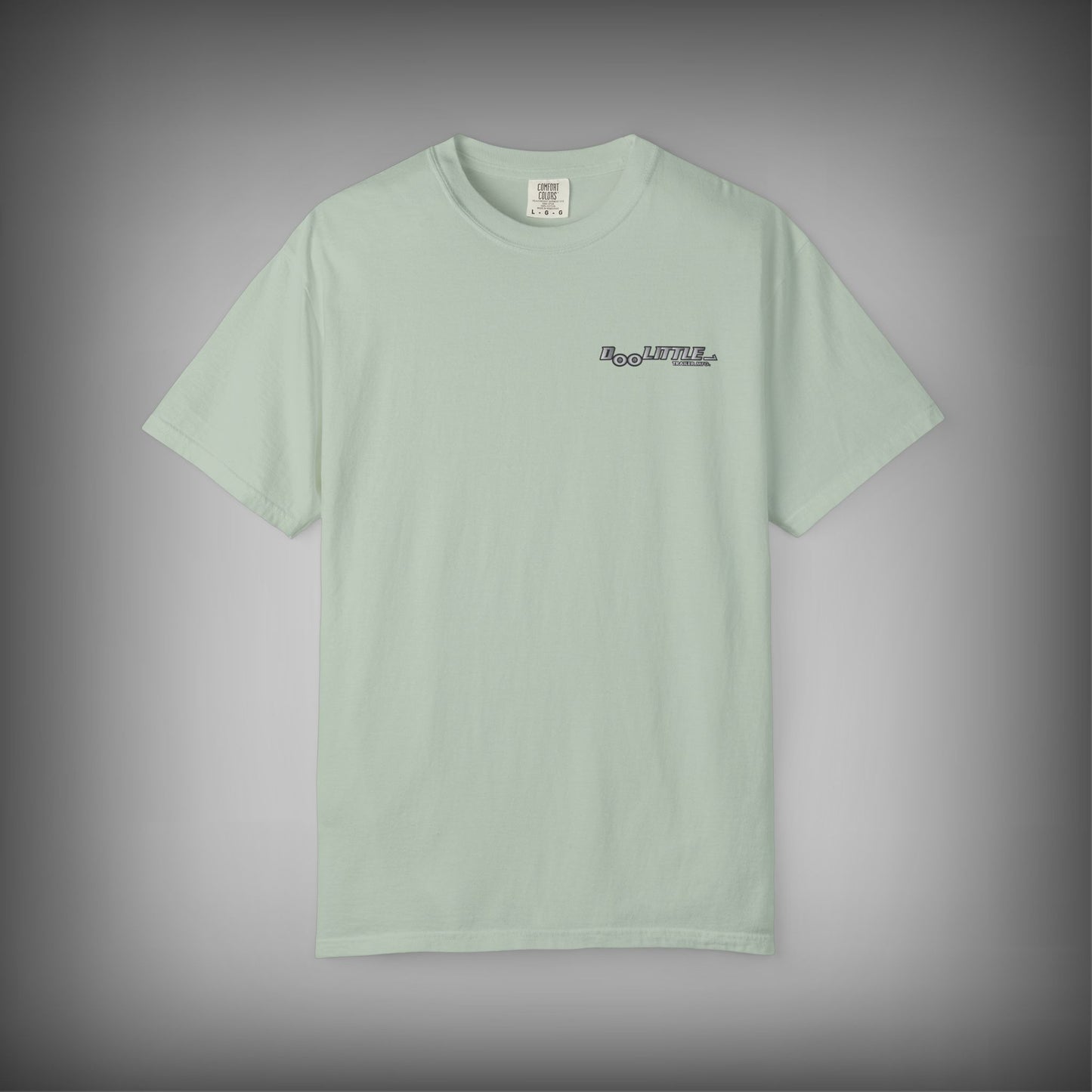 Sage green tshirt with Doolittle trailer on left chest.