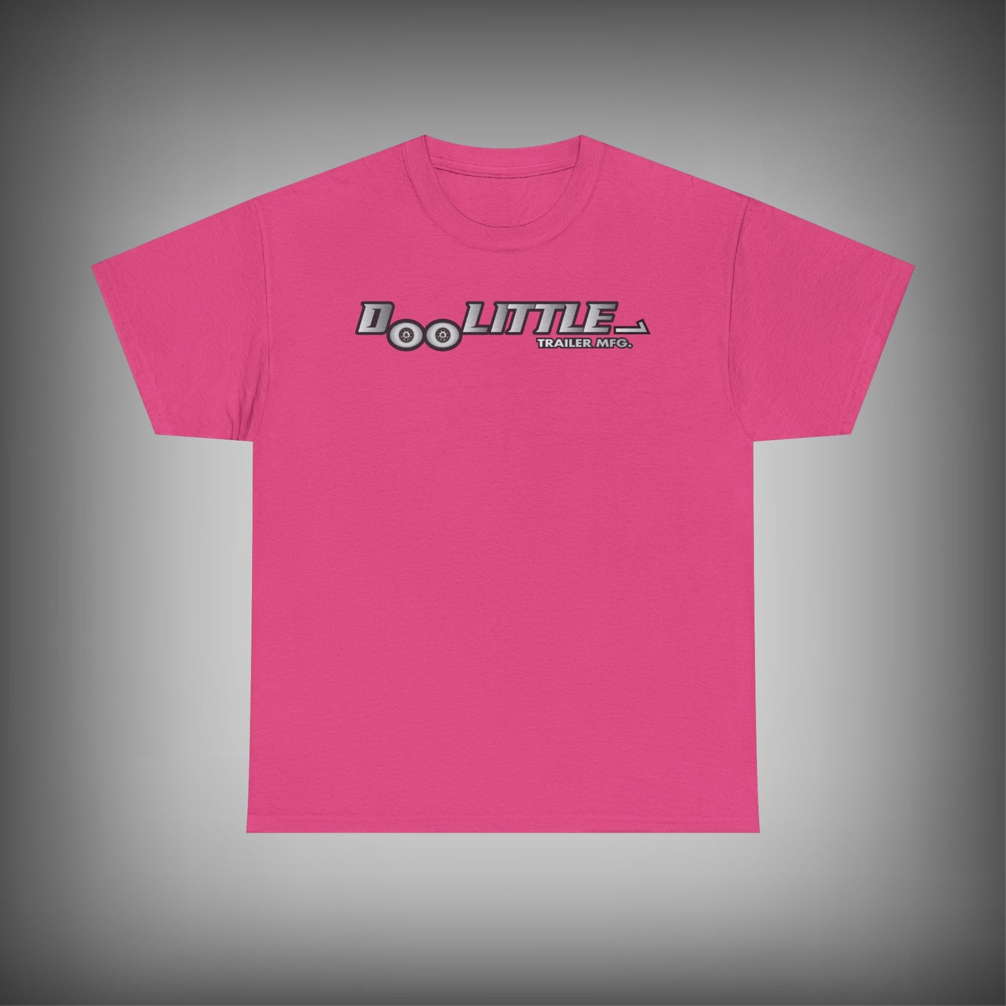 Pink t-shirt with 'Doo Little' logo on a gray background