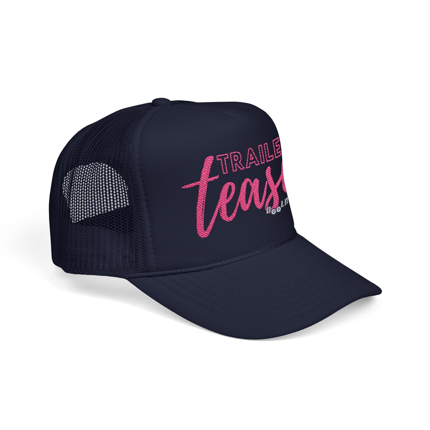 Navy blue trailer tease hat.