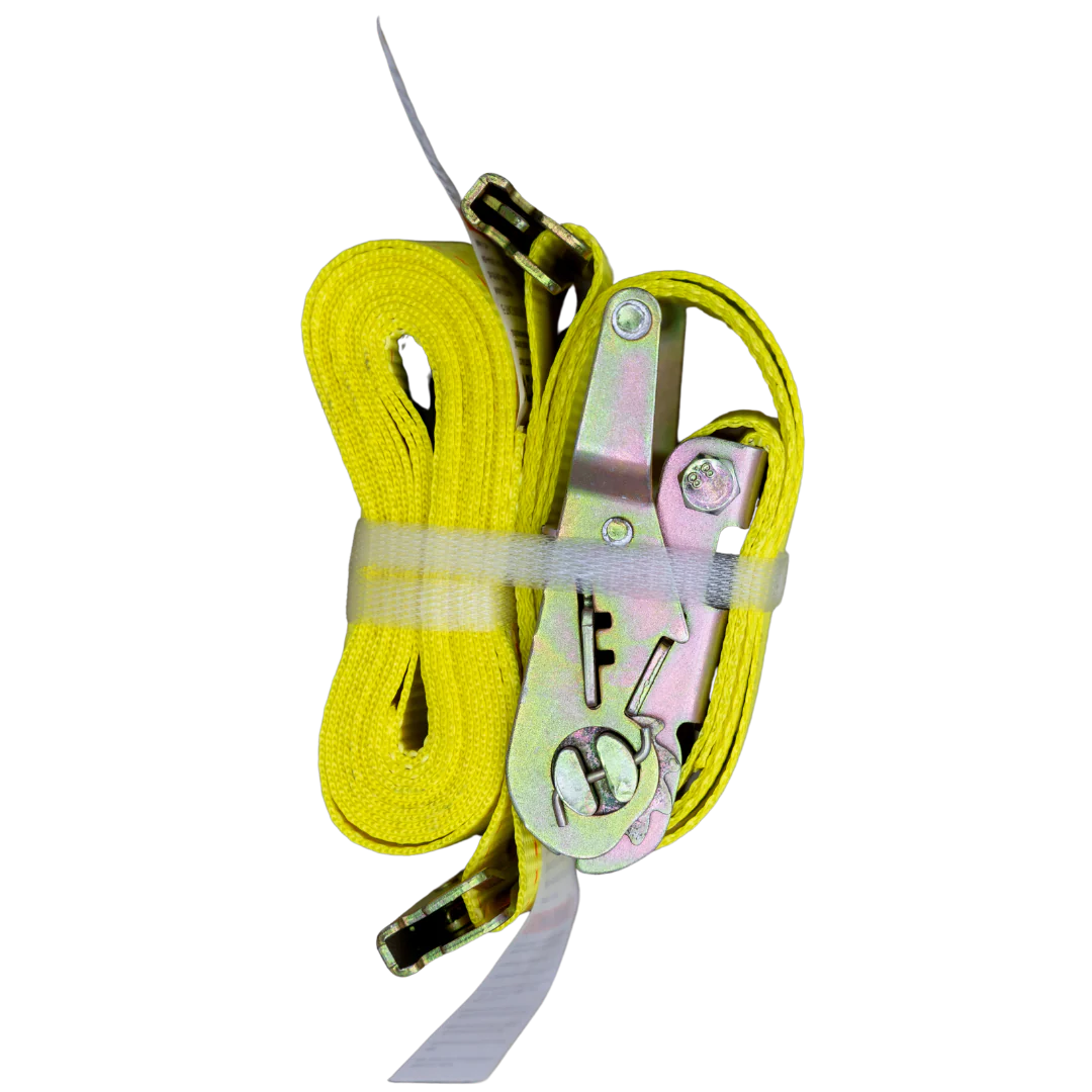 2" x 16' E-Track ratchet strap for vans and trailers. 3M lashing capacity. Fits standard E-Track systems. Ideal for moving, shipping, and freight load securement.