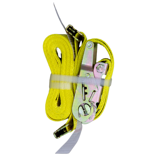 2" x 16' E-Track ratchet strap for vans and trailers. 3M lashing capacity. Fits standard E-Track systems. Ideal for moving, shipping, and freight load securement.
