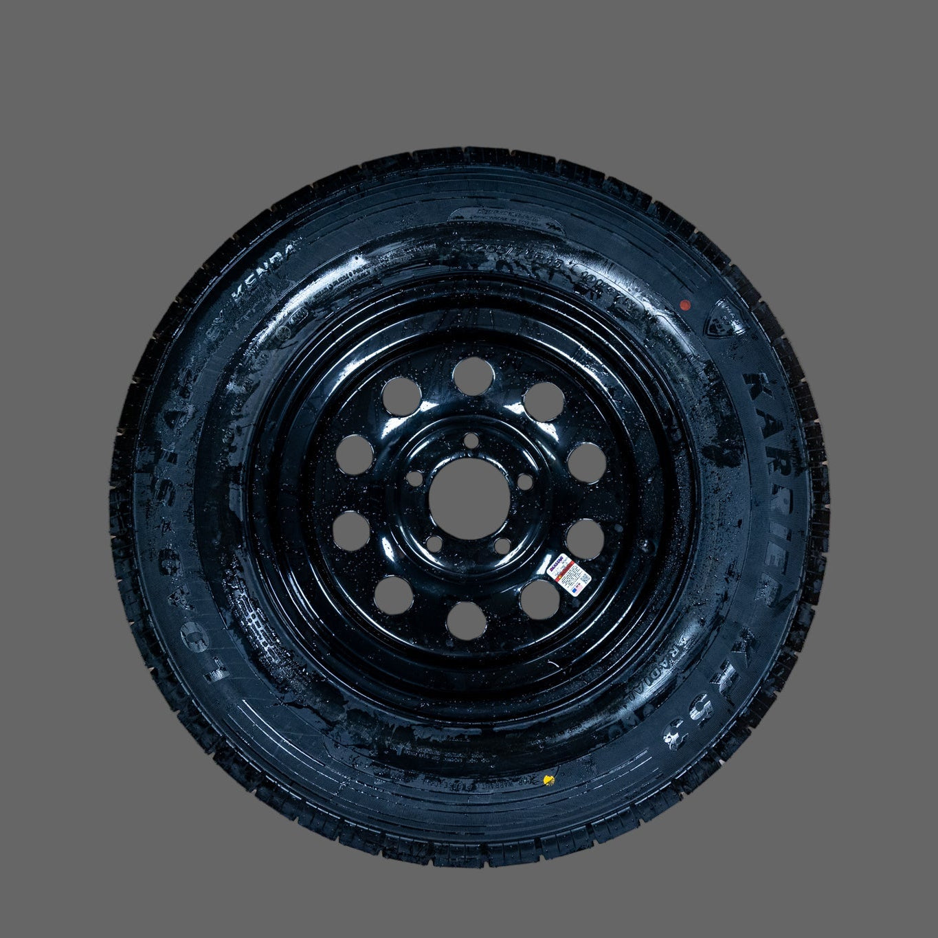 Kenda ST205/75R15 trailer tire mounted on a black mod 5-lug wheel, 6-ply construction, shown as a complete tire and wheel assembly for utility and cargo trailers