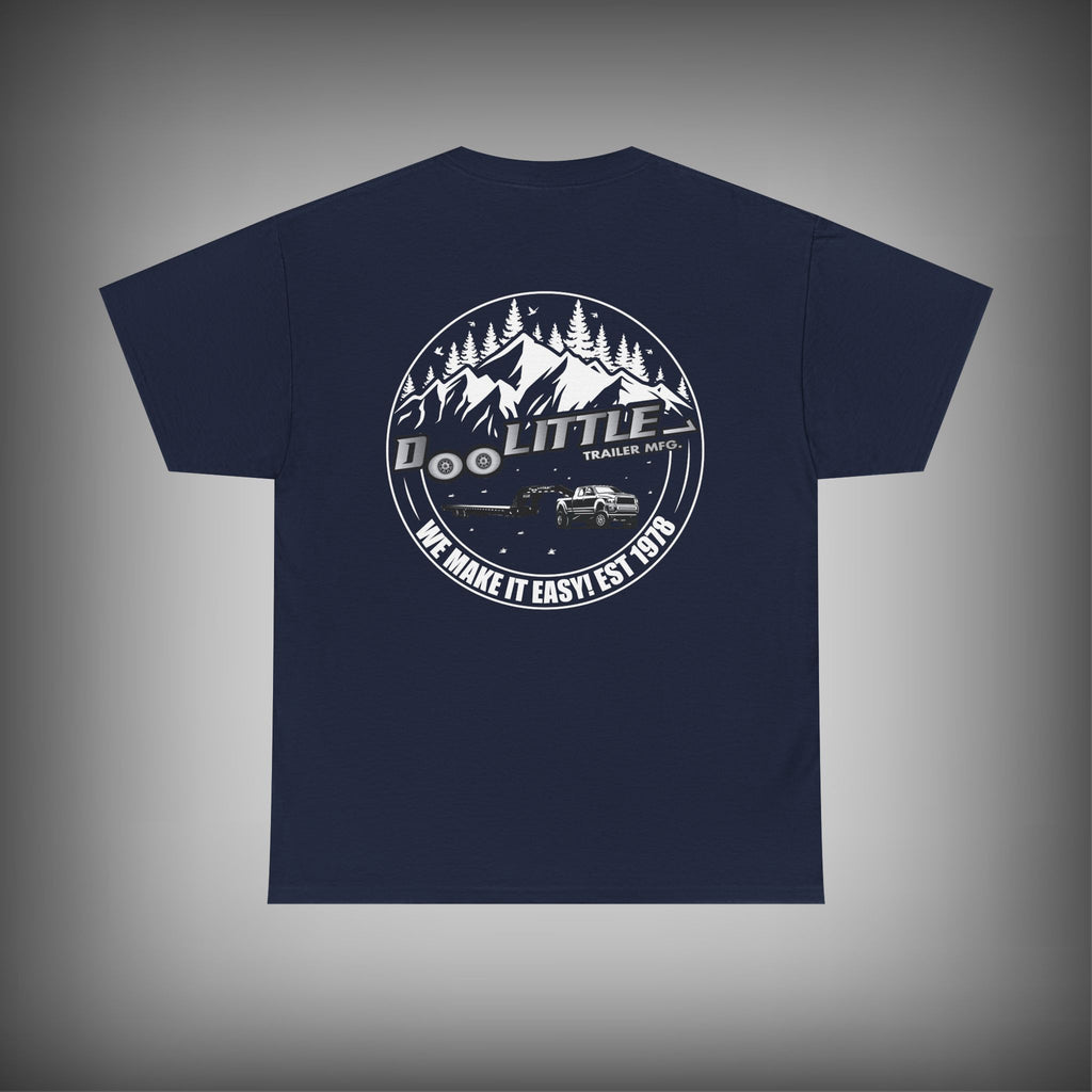 navy blue deckover trailer shirt. 