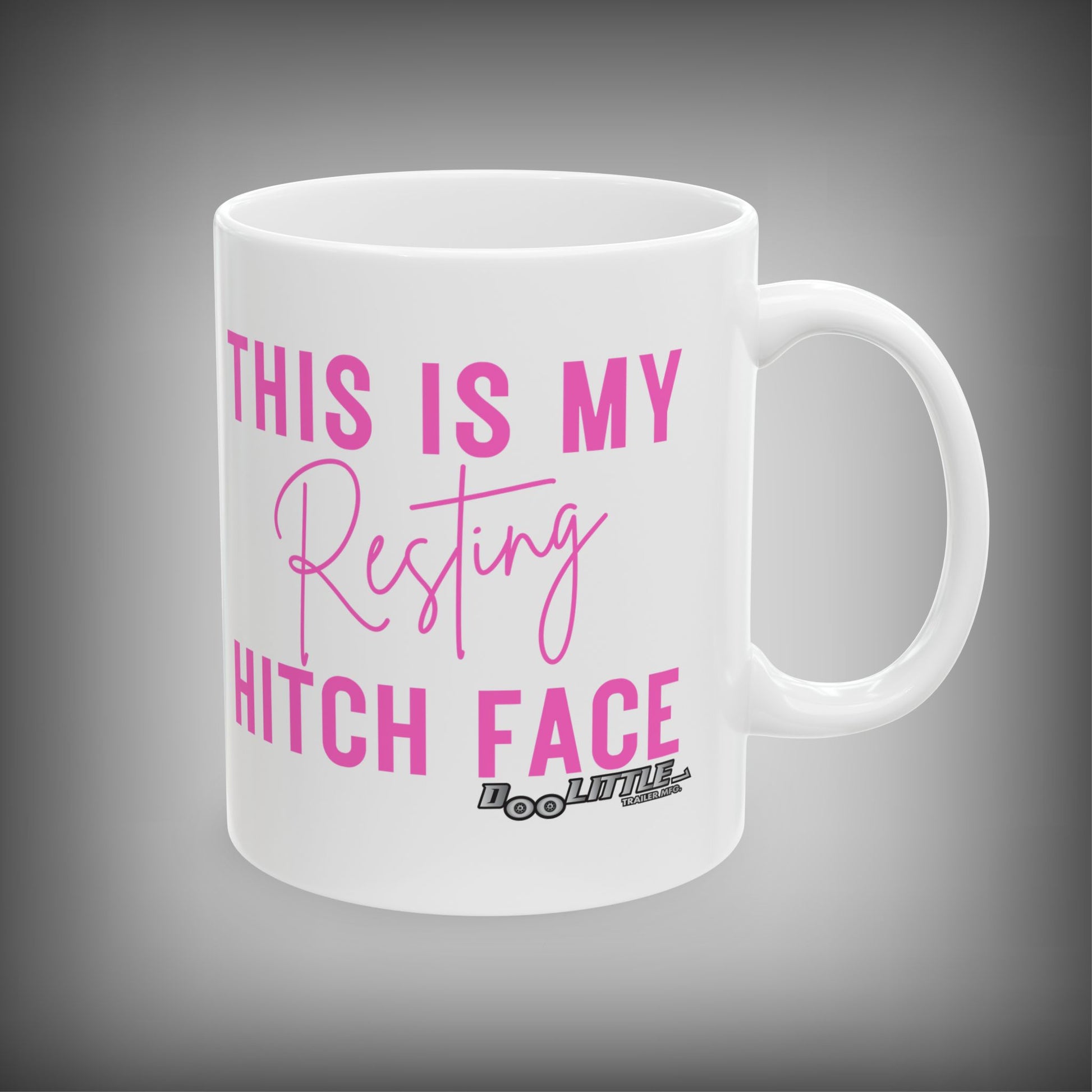 white and pink this is my resting hitch face coffee mug. 