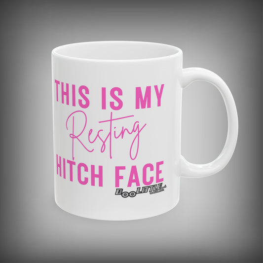 white and pink this is my resting hitch face coffee mug. 