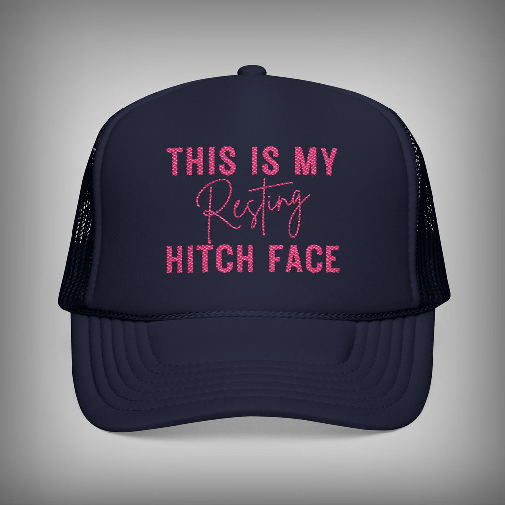 blue this is my resting hitch face hat with pink lettering. 