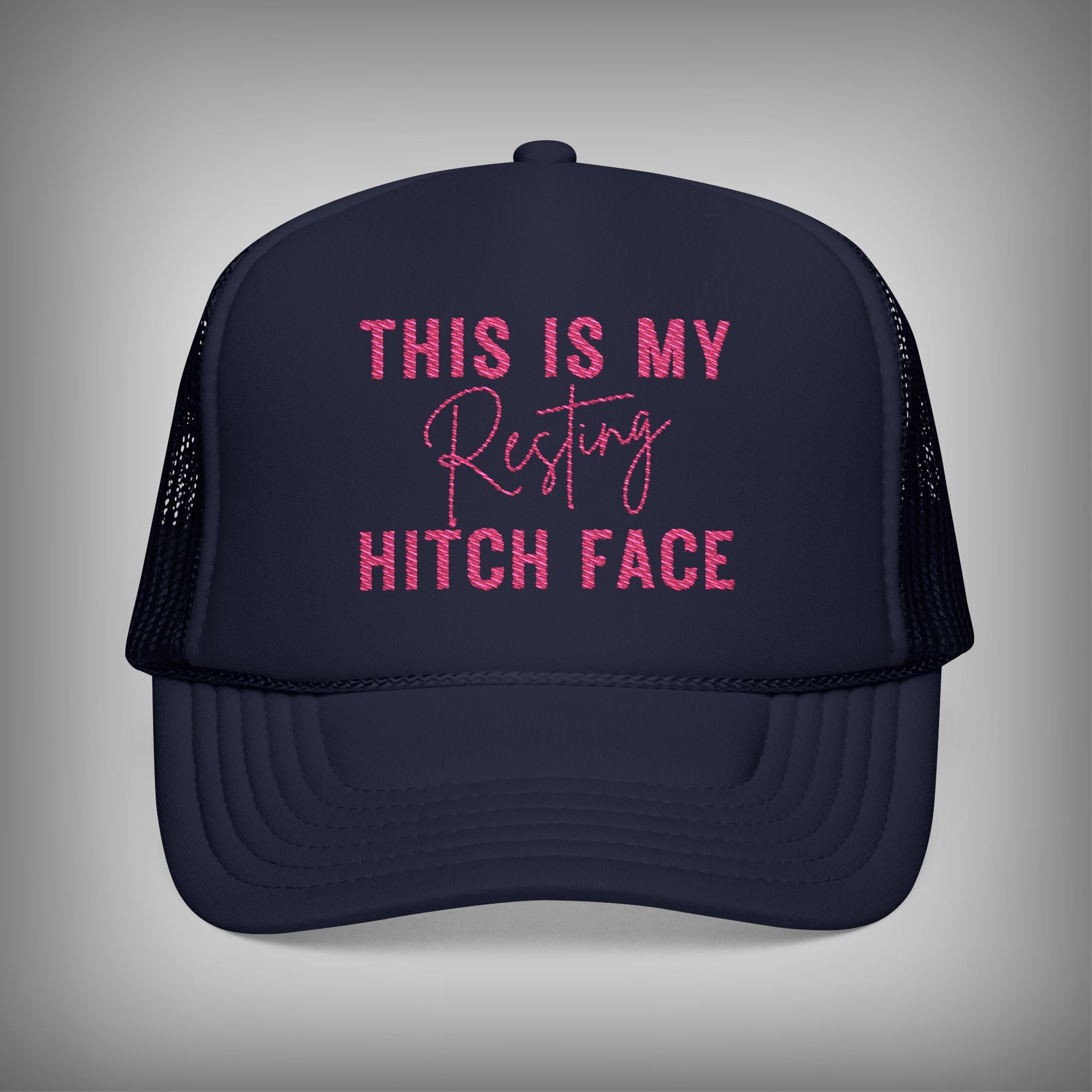 blue this is my resting hitch face hat with pink lettering. 