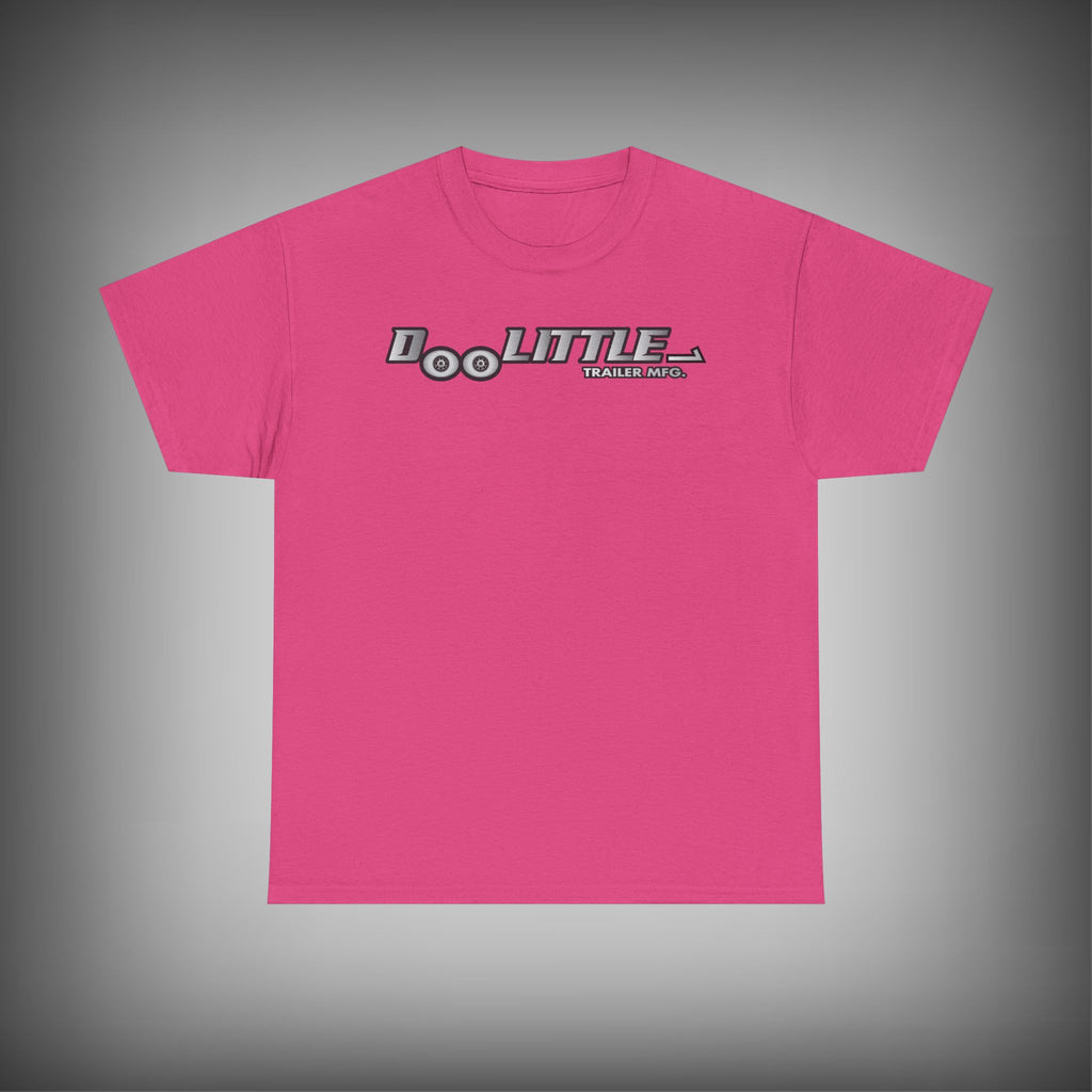Pink t-shirt with 'Doo Little' logo on a gray background
