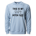 This is my resting hitch face crew neck Misty blue