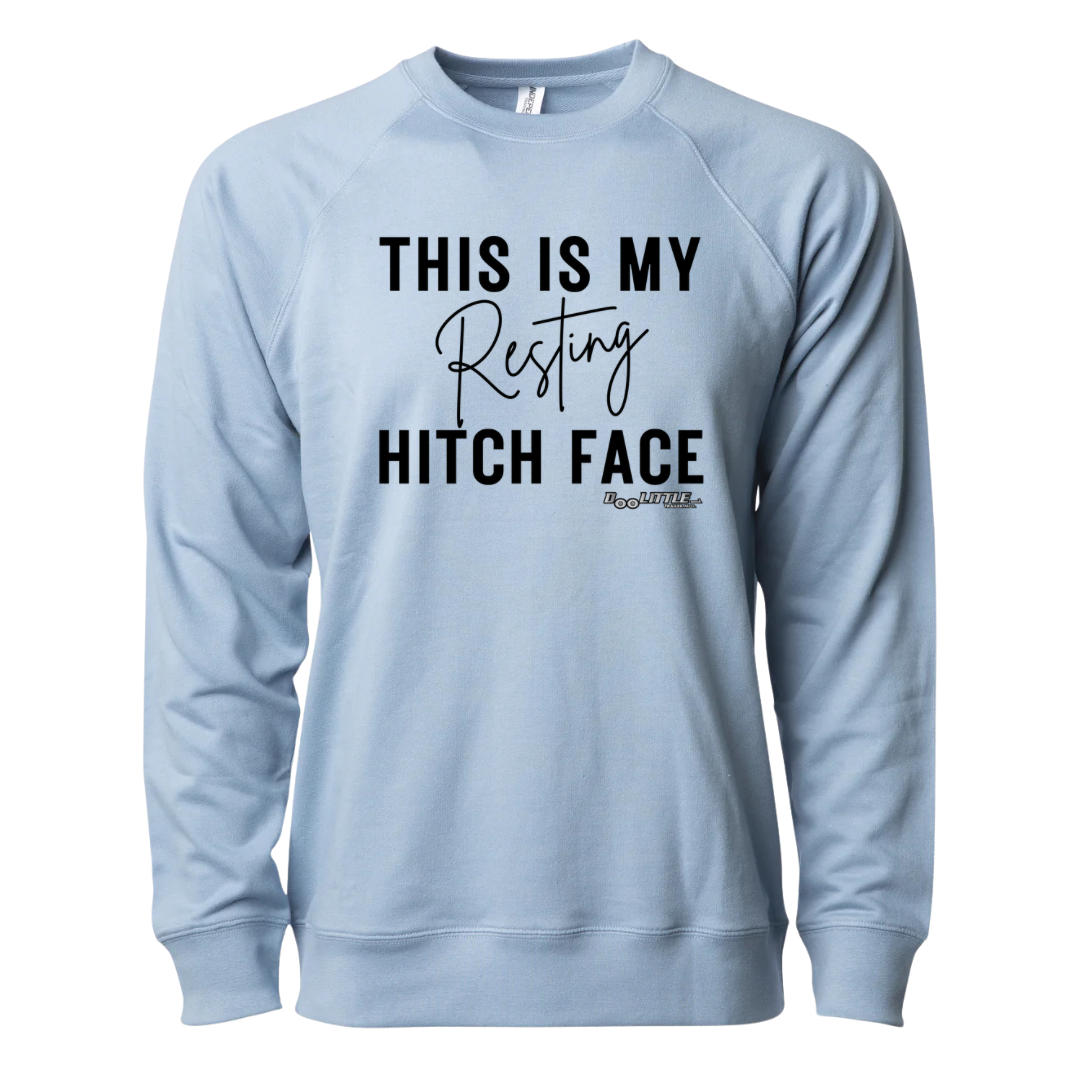 This is my resting hitch face crew neck Misty blue