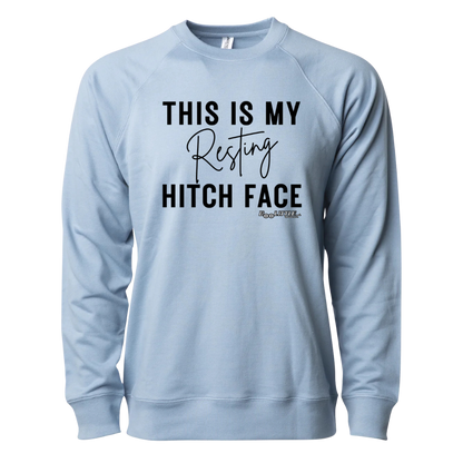 This is my resting hitch face crew neck Misty blue