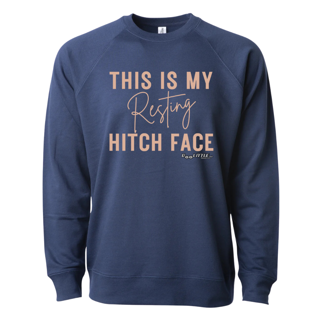 This is my resting hitch face crew neck indigo