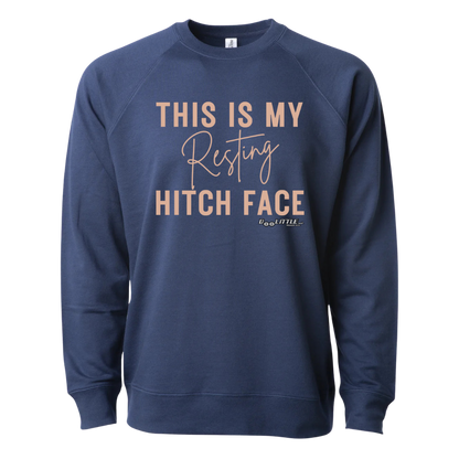 This is my resting hitch face crew neck indigo