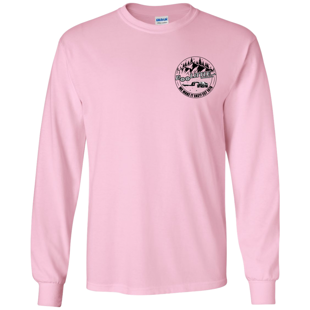 Light pink Doolittle emblem on front of shirt